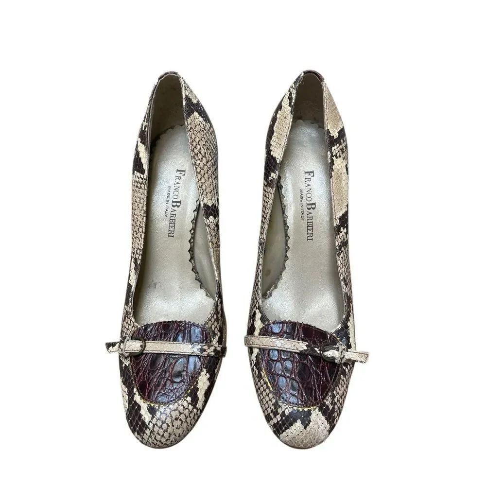 Franco Barbieri Italy Leather Snakeskin Croc Pumps Heels Size 10